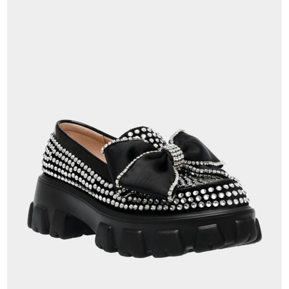 NWOB Betsy Johnson Vincent Silver Loafer - Rhinestone Platform Loafer with Bow. - Picture 3 of 10